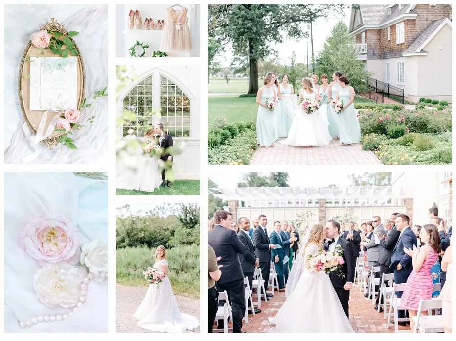  !This special couple tied the knot this past August at the gorgeous  Ryland Inn . Talk about one of my very favorite venues! Jenna planned everything so carefully and purposefully and knew exactly what she wanted! Her color palette was amazing and I totally loved everything about this wedding! Her bridal gown was custom fitted by  Caroline Castigliano  which fit her so perfectly!  Tracey Reynolds Floral Design  was our amazing designer who did such a beautiful job. See  full blog post  here. 