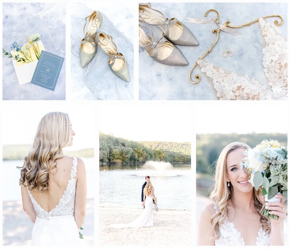  Corinne and Doug absolutely love the beach! They had a tough time choosing a perfect venue so they decided to do a lakefront wedding to change things up a bit!  The Lake Valhalla Club  was so perfect where we were blessed with a gorgeous sunny day to celebrate! I love love this pale beautiful blue color palette that was so gorgeous! Corinne’s dress was created by  Paloma Blanca Bridal  and it was dreamy! And once again, T racey Reynolds Floral Design  did not disappoint with her talent creating the most perfect florals! See full  blog post  here! 