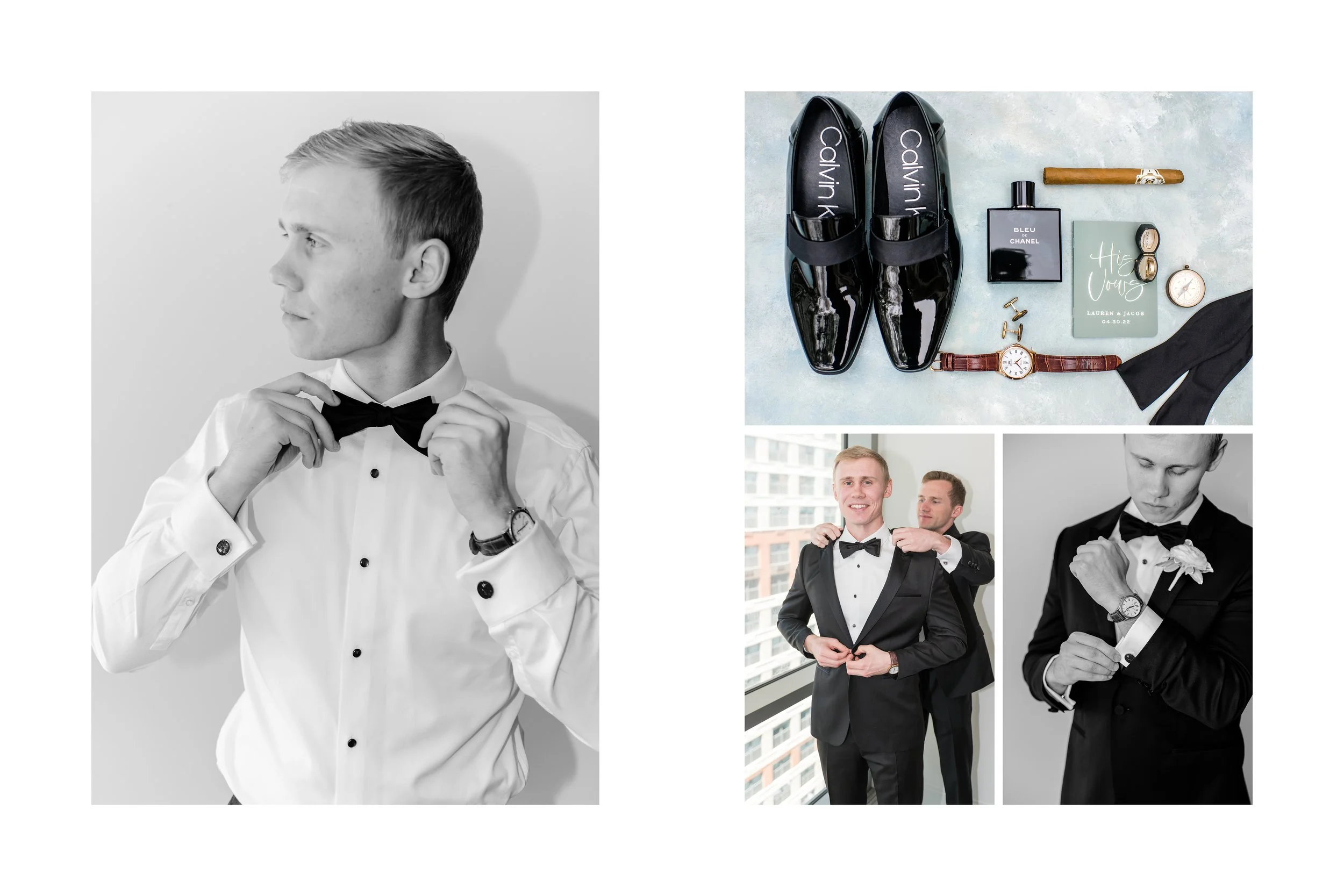 Guys getting ready 1 spread (4-6 photos)