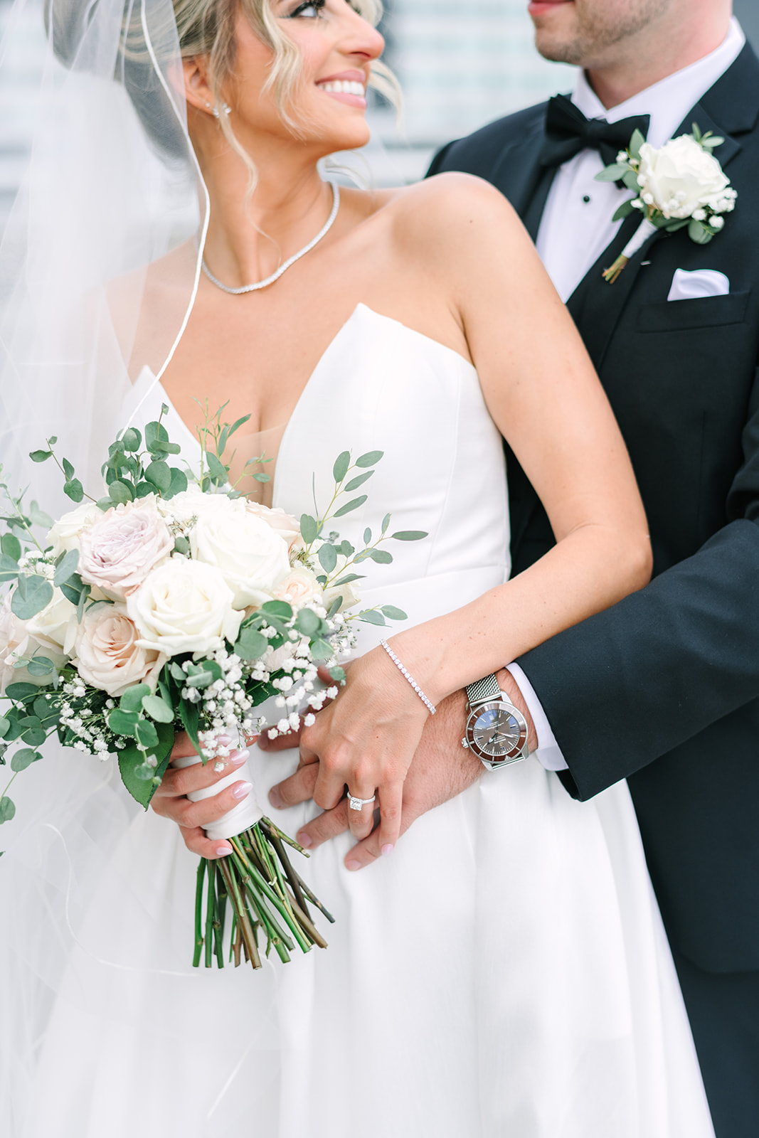 Seasonal white bridal bouquet photographed outdoors in New Jersey