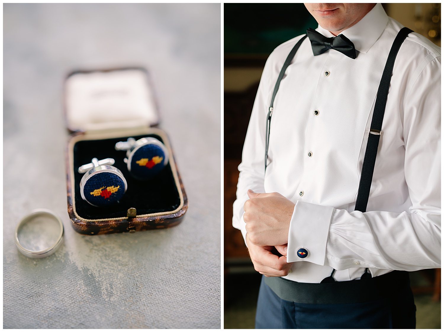 special cufflinks with monogram of venue Baltusrol Golf Club