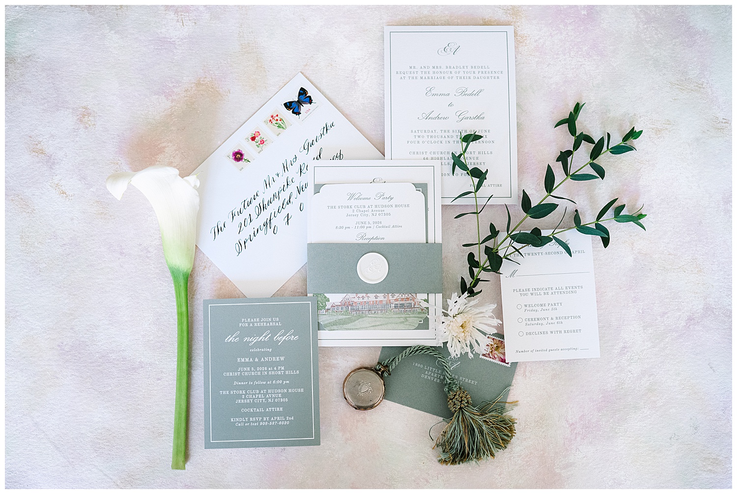 pretty pink wedding invitation suite