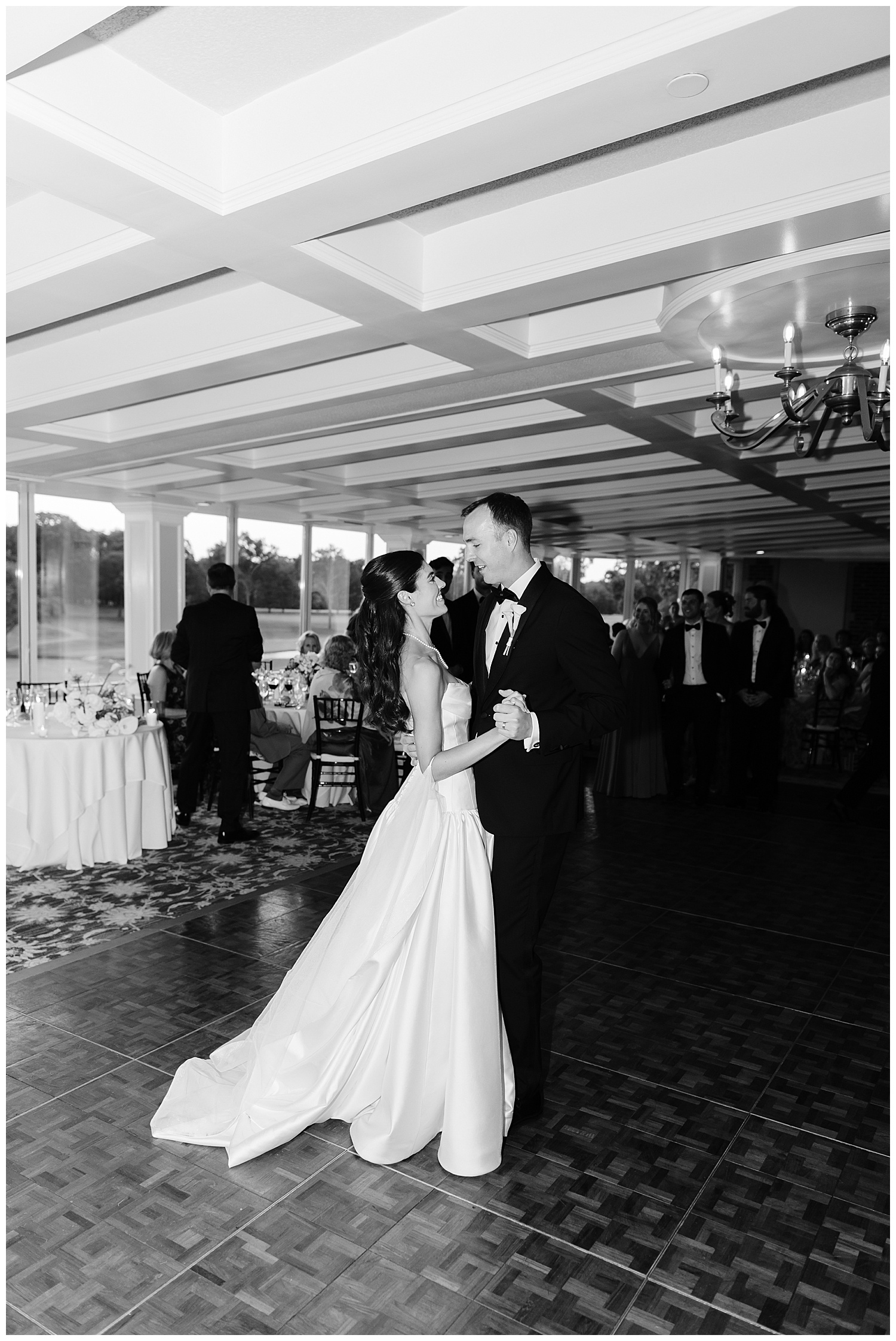 bride and groom's first dance at wedding reception