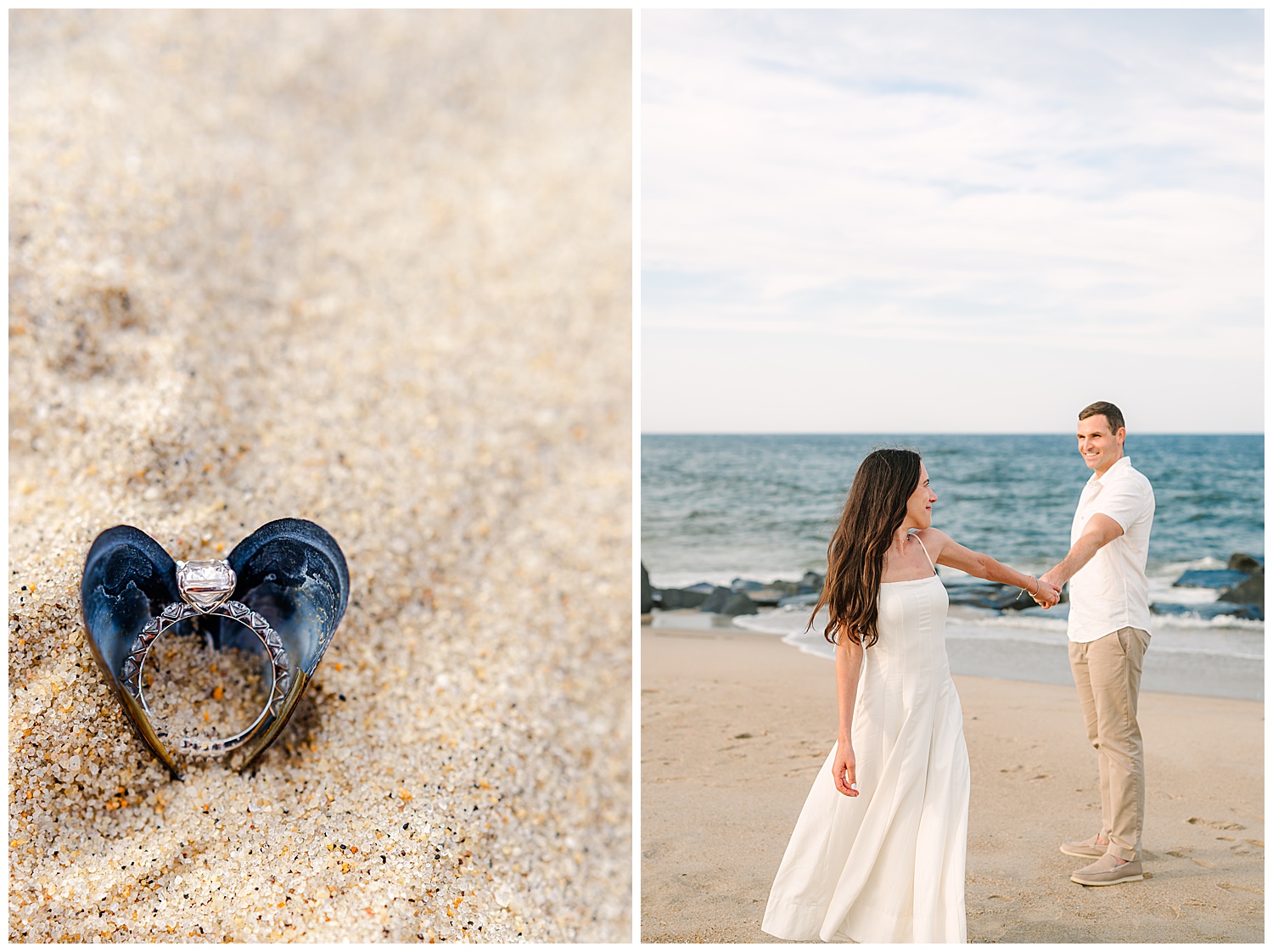 beautiful engagement ring set in a pretty shell