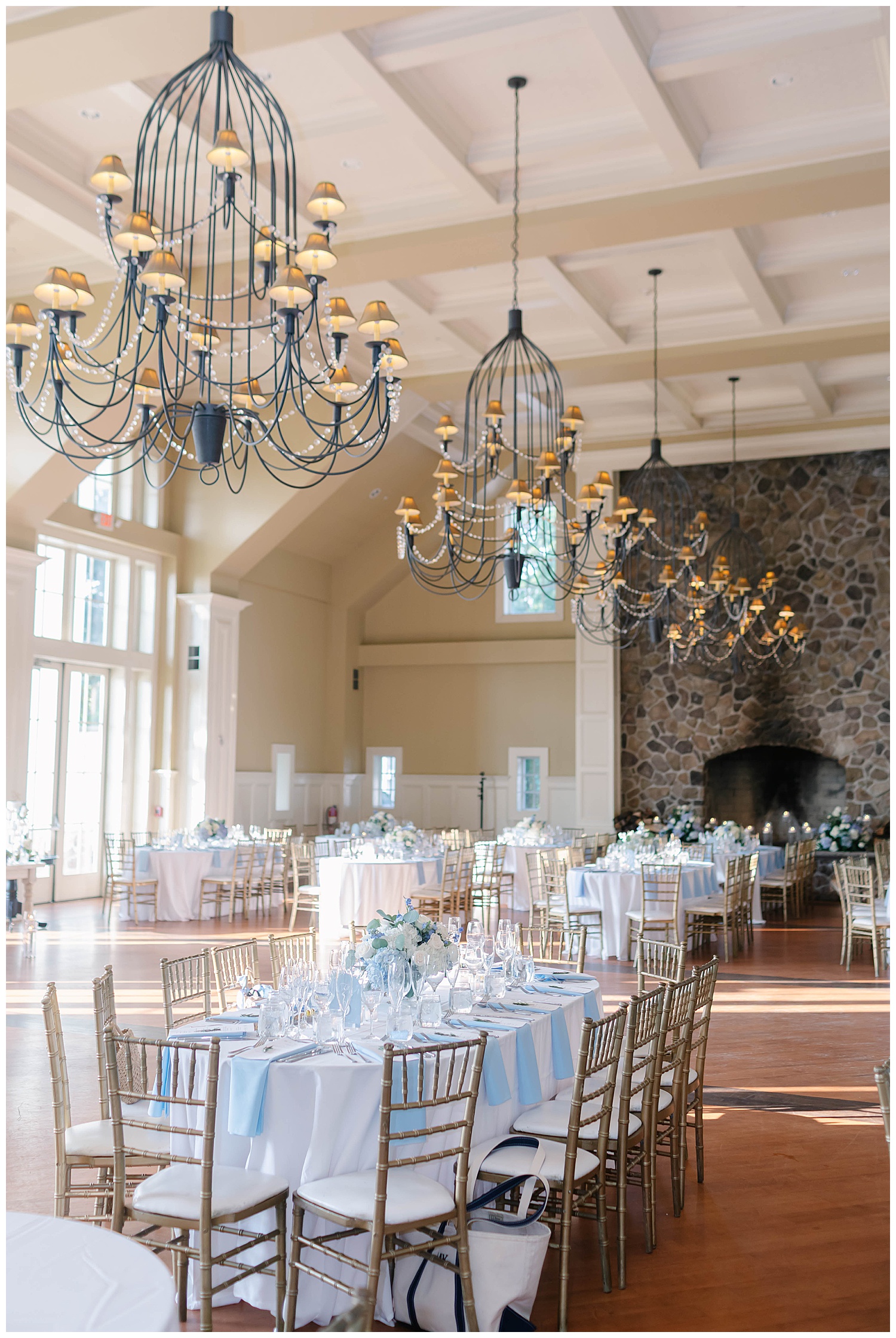 pretty tablescape with blue hydrengeas