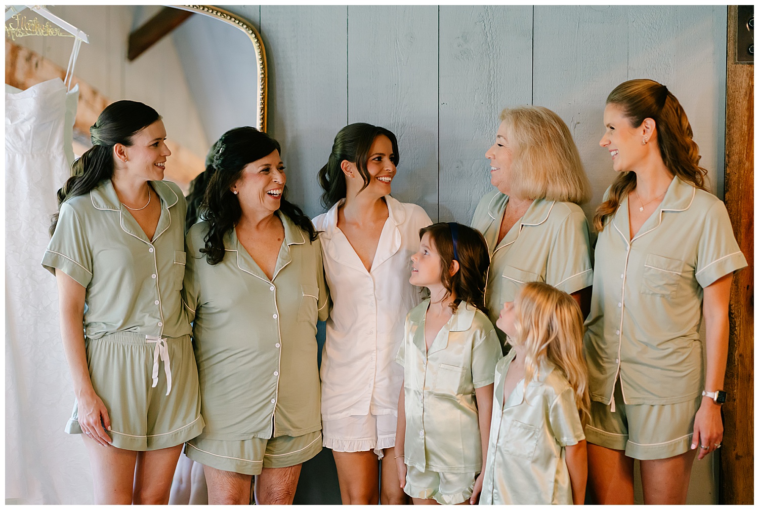 bride and friends in their wedding pajamas