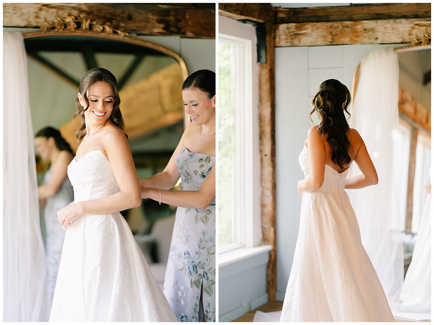 bride and maid of honor sharing a moment
