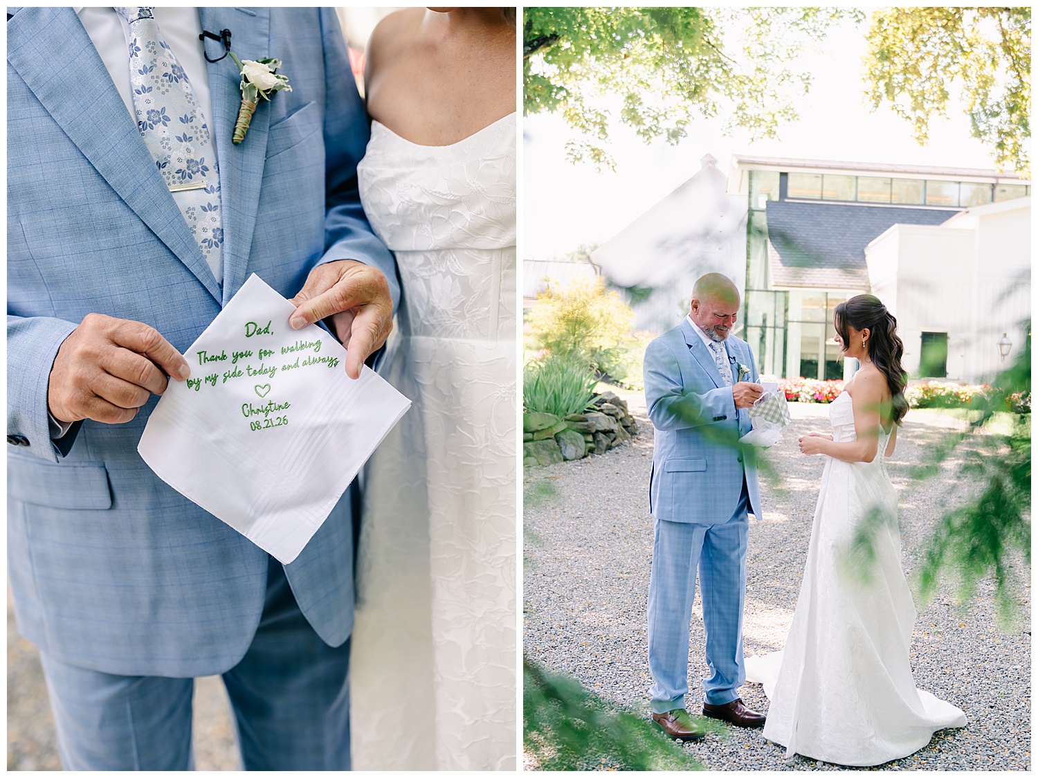 bride and father sharing a first look on wedding day
