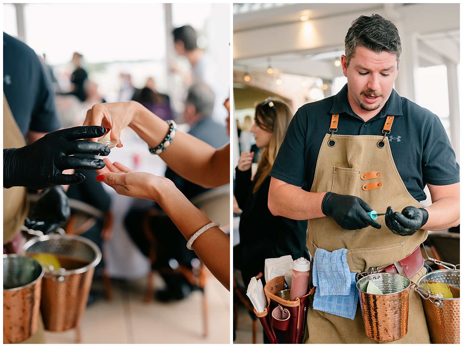 oyster shucker at cocktail hour at manasquan river golf club