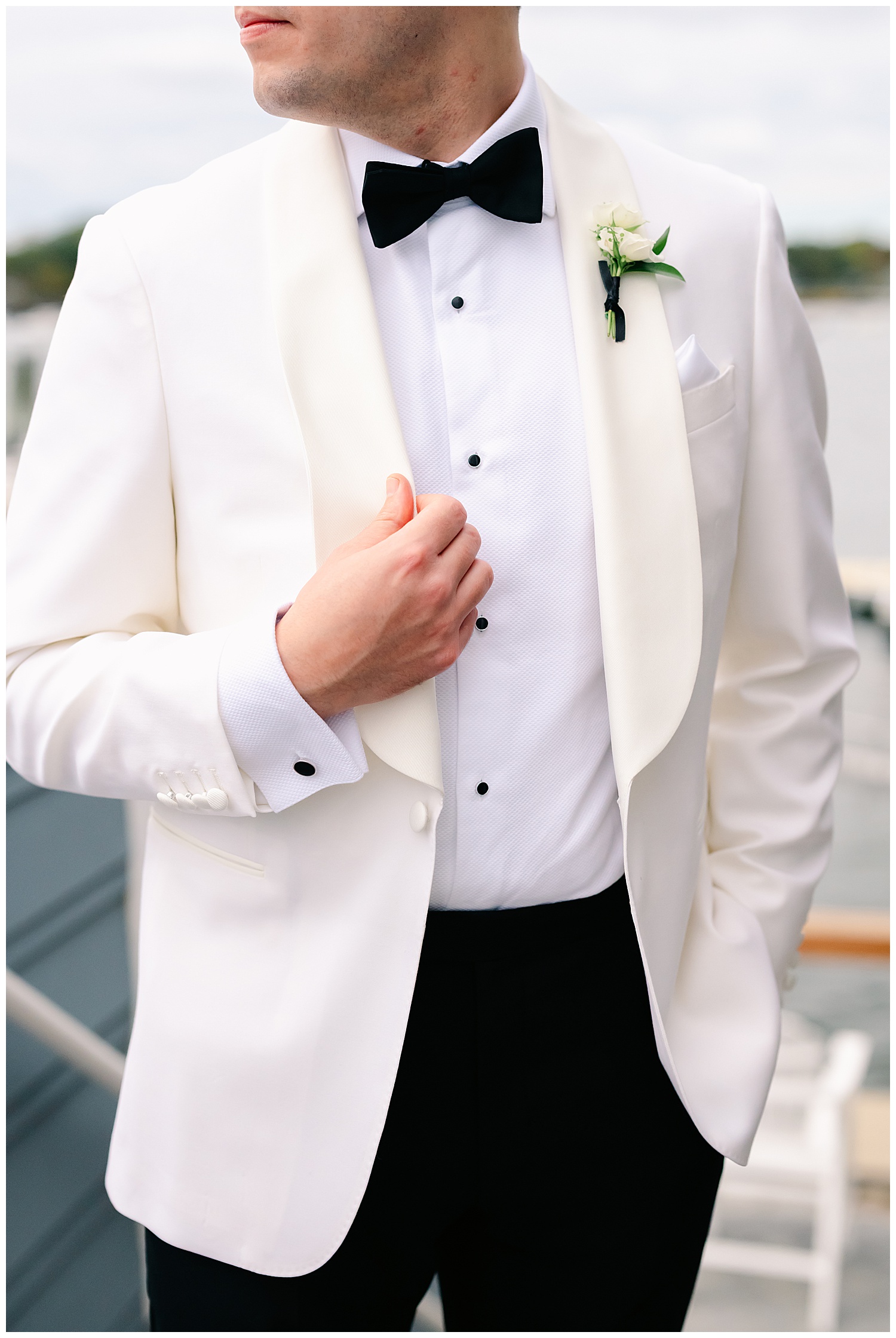 handsome white jacket on the groom